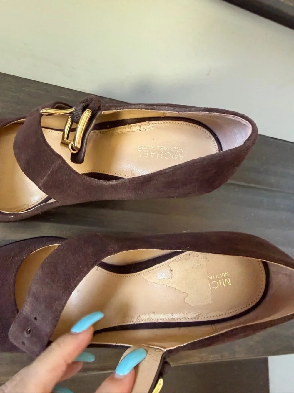 Michael Kors Chocolate Brown Suede Flynn Mary Jane Heels New With Defects sz 8